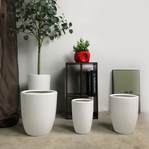 客厅落地白釉陶土花盆君子兰大号圆桶简约阳台家用户外多肉陶瓷盆
