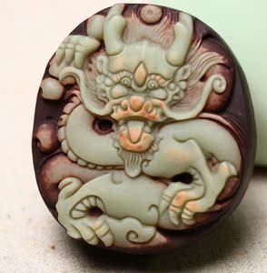 天然贵州紫袍玉挂件 精雕玉龙钟馗饰品 男款大气腰牌