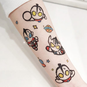 纹身贴防水男女持久仿真潮可爱卡通奥特曼儿童个性花臂贴纸ins风