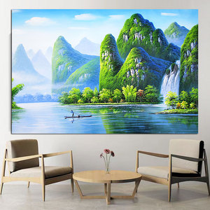 桂林山水风景画青山绿水客厅沙发背景墙壁画漓江自然风光餐厅挂画