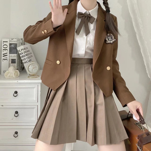 夏季卡其色jk百褶裙茶棕色咖啡色制服女灰色黑纯色半身短裙基础款