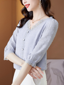 花边七分袖上衣夏