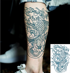 线条鲤鱼 花臂 纹身贴 男女防水 纹身贴纸手臂持久仿真刺青半臂贴