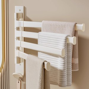 卫生间挂毛巾杆太空铝免打孔浴室置物架镜柜下毛巾收纳架子可伸缩