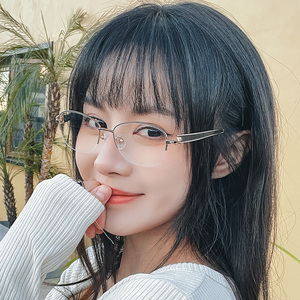 轻奢超轻椭圆半框拉丝纯钛小框精致优雅气质镜架女可配近视眼镜框