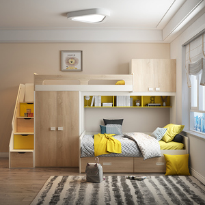 汤米妮琪 交错式上下床小户型衣柜一体错位型高低床上床下柜书桌