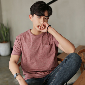 初中生短袖t恤男学生体桖薄款韩版有带口袋热天帅气骚男衣服男潮