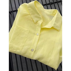 高端天丝苎麻柠檬黄防晒衬衫女夏季2023新款亚麻衬衣薄款长袖上衣
