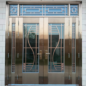 304不锈钢门 双开门不锈钢防盗门家用入户门农村玻璃别墅四开大门