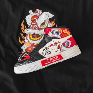 aj男鞋国潮醒狮空军一号高帮板鞋百搭运动休闲中国风学生帆布潮鞋