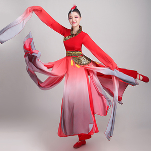 水袖舞蹈服飘逸女藏族服装汉服中国风民族甩袖采薇古典舞演出服女