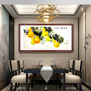 葫芦挂画现代中式餐厅饭厅装饰画单幅风水国画福禄图五福临门壁画
