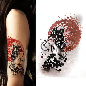 新款唯美花臂艺伎人物女孩头像 防水持久女款逼真纹身贴肩膀大腿