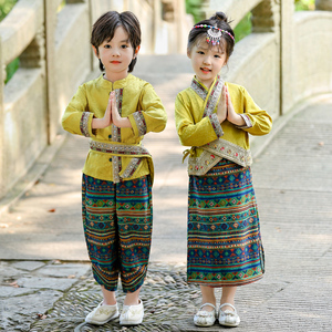 三月三少数民族服装男女童傣族舞蹈服六一儿童演出服云南版纳服饰