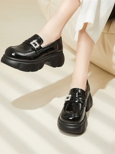 台湾红蜻蜓RD厚底福乐鞋女款2024新款春季爆款英伦风黑色单鞋法式