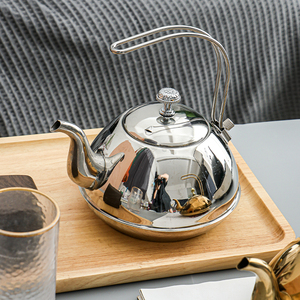 加厚不锈钢茶壶广式早茶具茶楼水壶饭店餐厅古典金色茶水壶带滤网