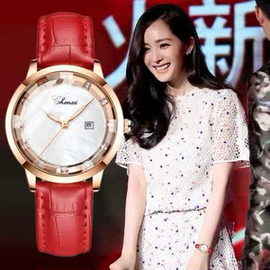 杨幂同款正品手表女士时尚潮流防水小众轻奢石英全自动真皮计时