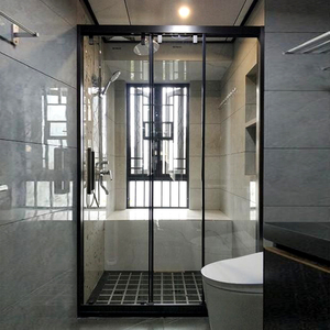 新款6厘米石基窄边浴室三联门三联动推拉移门淋浴隔断带缓冲枪灰