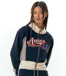 AMES韩国设计师品牌 23年秋季新款字母拉链立领短款加绒外套
