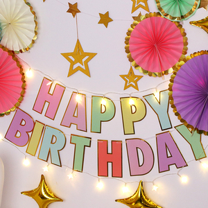 生日快乐拉旗儿童周岁百天派对房间布置装饰背景墙拉花字母三角旗