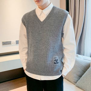 v领毛衣背心男春秋冬季潮流坎肩男装2021新款外穿内搭针织衫马甲