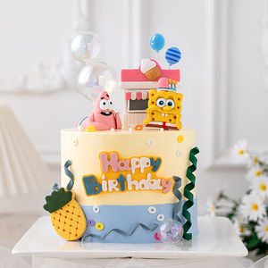 烘焙蛋糕装饰创意海洋黄宝宝派大星章鱼哥公仔儿童生日情景摆件