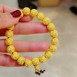 又一珠宝 999足金核桃珠珠串金刚菩提手串古法黄金转运珠弹力手链