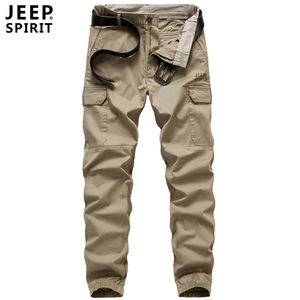 jeep多口袋工装裤男春秋新款大码宽松直筒裤子韩版小脚运动休闲裤