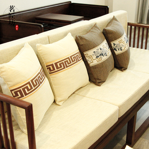 新中式沙发坐垫套亚麻海绵中国风实木椅垫棉麻新中式靠背抱枕红木