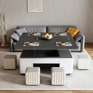 北欧小户型现代多功能升降岩板茶几餐桌两用简约创意折叠客厅