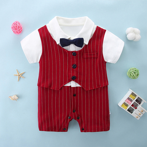 周岁礼服男宝宝夏季短袖洋气小西装婴儿百天宴薄款一岁绅士连体衣