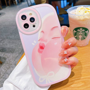 ins可爱粉色嘟嘟嘴娃娃13pro max适用苹果12手机壳新款iphone11硅胶套