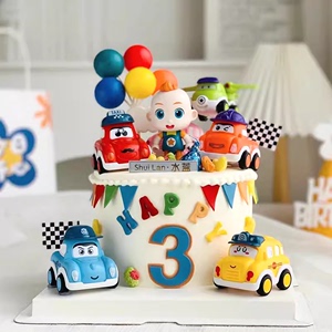 儿童男孩生日蛋糕装饰摆件卡通超级宝贝jojo小汽车回力车装扮插件