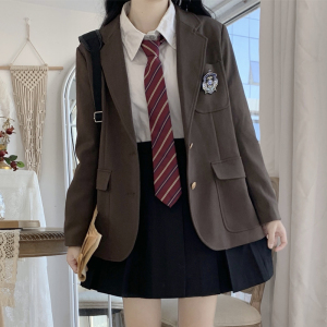 茶色日系供校感西服正统jk制服格裙西装两件套装学生外套秋冬季女