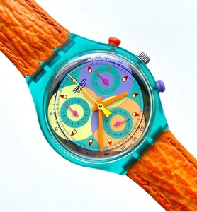 定金swatch橘色系1993年 绝版中古三眼