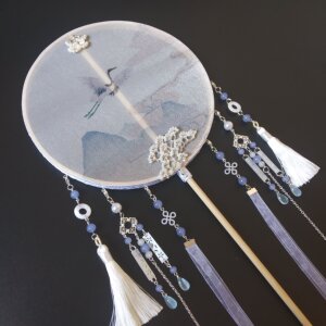 团扇古风扇子云中鹤云深不知处汉服破云仙鹤跳舞古典复古宫扇圆扇