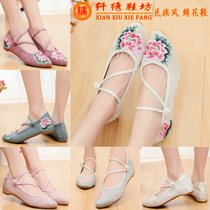 绣花鞋旗袍配鞋时尚单鞋女鞋2019新款平底鞋春季百搭老北京布鞋女