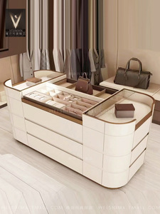 衣帽间中岛柜轻奢 中岛台 首饰柜 成品定做皮革 现代简约柜子组合