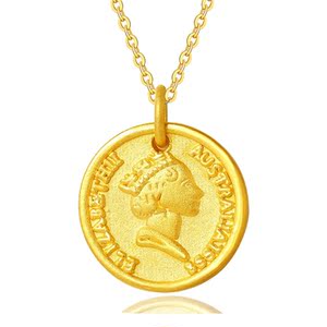黄金女王牌吊坠999足金女王金币圆牌挂坠女款简约新品礼物送女友