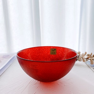 vetro felice 意大利 星光闪烁 细格纹 红色玻璃碗 13cm