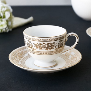 wedgwood英国制哥伦比亚金色骨瓷杯子茶杯碟咖啡杯碟200ml