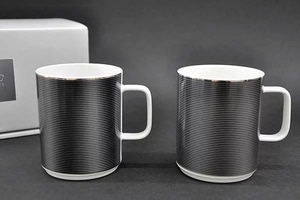 nikko日光日本制横纹黑色骨瓷马克杯对杯水杯生日礼物240ml