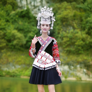 绣姑新款贵州苗族盛装民族风女装湘西舞台演出服手工绣花短裙套装