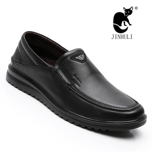 新品金狐狸男士头层真皮休闲皮鞋软底软面一脚蹬中老年爸爸鞋