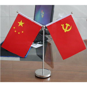新中式红旗办公桌Y型摆件不锈钢党建主题水晶大理石底座T型摆件旗