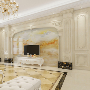 大理石电视背景墙瓷砖欧式客厅微晶石背景墙罗马柱装饰轻奢影视墙