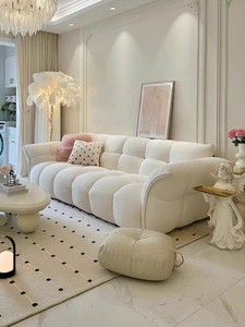 法式奶油风百合花瓣布艺沙发客厅现代简约大小户型三人位异形沙发