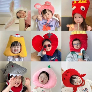 2023年新款ins可爱搞怪头套帽子儿童创意派对聚会表演拍照道具女
