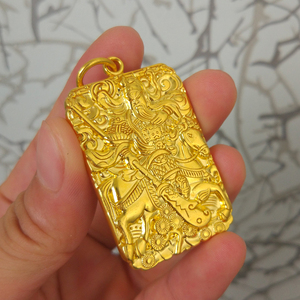 黄金吊牌男霸气关公纯金吊坠实心足金包银坠子金项链配饰真金龙牌