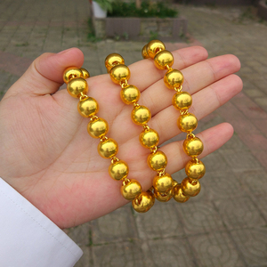 9999足金足银圆珠金链子黄金项链男士龙凤桶珠链支持检测纯金首饰